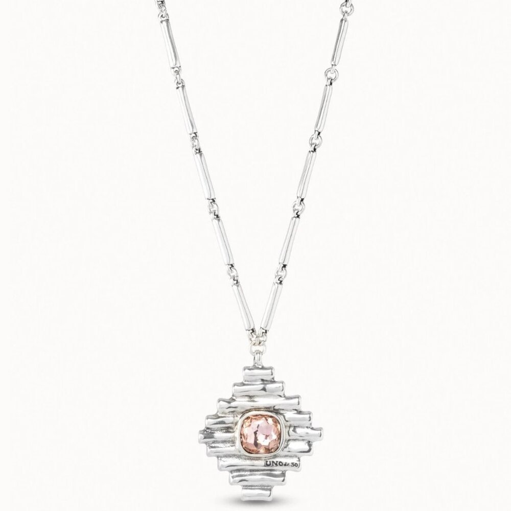 NWT Uno De 50 Bossy Waterfalls Necklace Pink Crystal Silver Plated Links chain